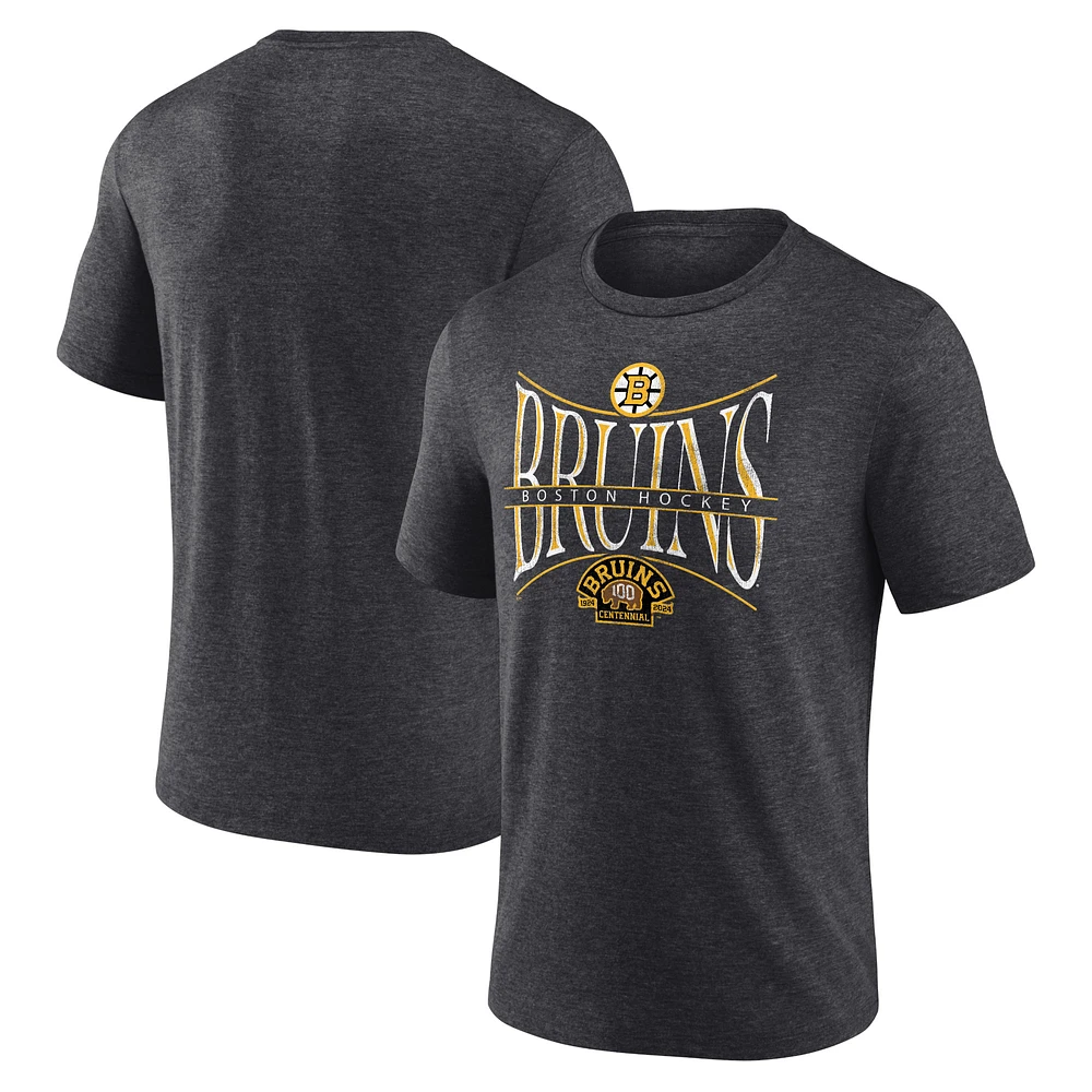 Men's Fanatics  Heather Charcoal Boston Bruins Centennial Hockey Tri-Blend T-Shirt