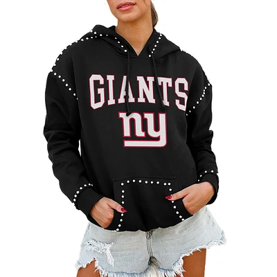 Women's Gameday Couture Black New York Giants Catch the Vibe Studded Pullover Hoodie