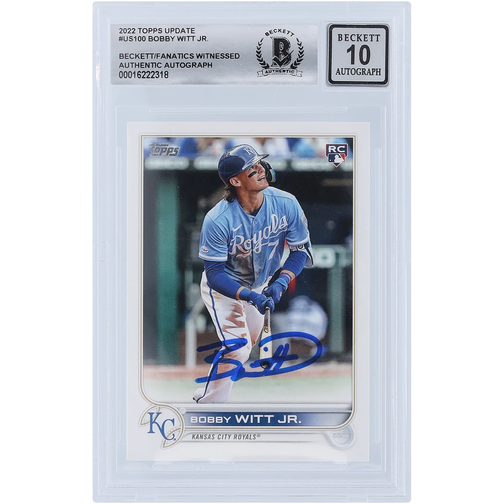 Bobby Witt Jr. Kansas City Royals Autographed 2022 Topps Update #US100 Beckett Fanatics Witnessed Authenticated 10 Rookie Card