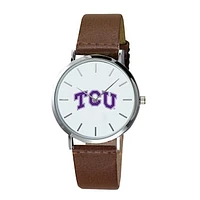 Men's  Brown TCU Horned Frogs Plexus Leather Watch