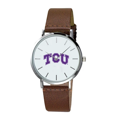 Men's  Brown TCU Horned Frogs Plexus Leather Watch