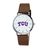 Men's  Brown TCU Horned Frogs Plexus Leather Watch