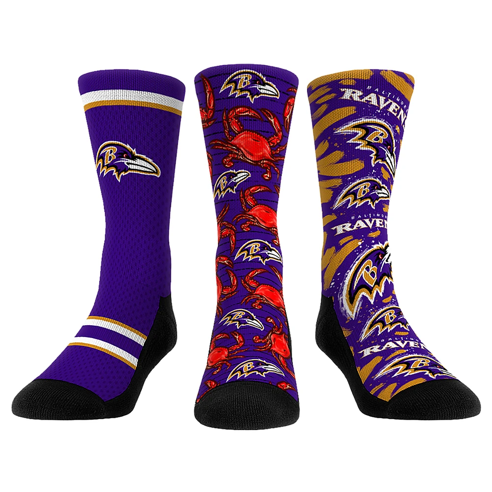 Unisex Rock Em Socks  Baltimore Ravens Fan Favorite Three-Pack Crew Sock Set
