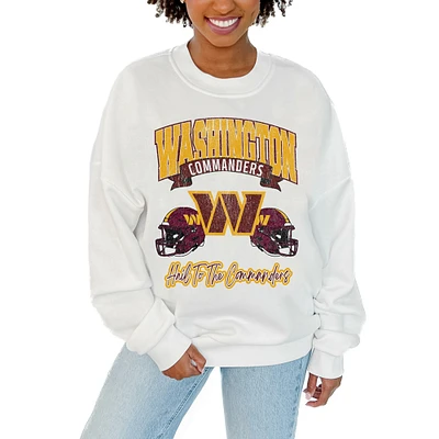 Women's Gameday Couture White Washington Commanders Passing Time Pullover Sweatshirt