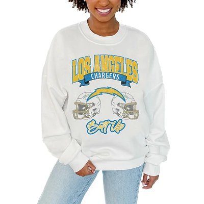 Women's Gameday Couture White Los Angeles Chargers Passing Time Pullover Sweatshirt