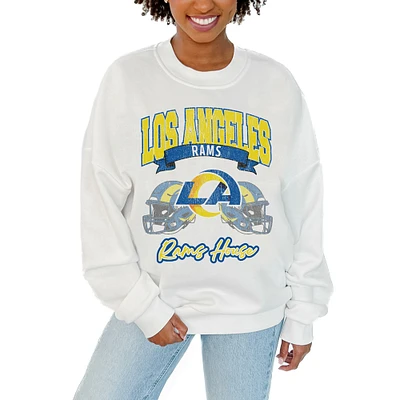 Women's Gameday Couture White Los Angeles Rams Passing Time Pullover Sweatshirt