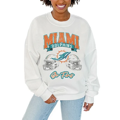 Women's Gameday Couture White Miami Dolphins Passing Time Pullover Sweatshirt