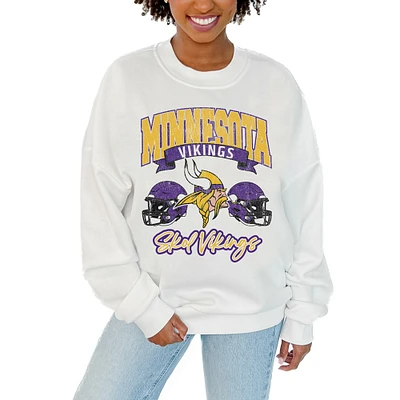 Women's Gameday Couture White Minnesota Vikings Passing Time Pullover Sweatshirt