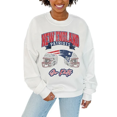 Women's Gameday Couture White New England Patriots Passing Time Pullover Sweatshirt