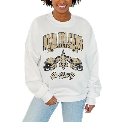 Women's Gameday Couture White New Orleans Saints Passing Time Pullover Sweatshirt