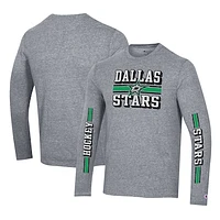 Men's Champion Heather Gray Dallas Stars Tri-Blend Dual-Stripe Long Sleeve T-Shirt