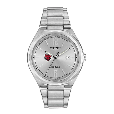 Men's Citizen Watch Silver Arkansas State Red Wolves Citizen Eco-Drive Stainless Steel Watch