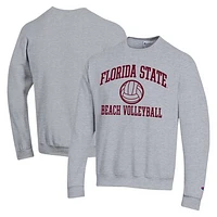 Men's Champion  Gray Florida State Seminoles Icon Beach Volleyball Powerblend Pullover Sweatshirt