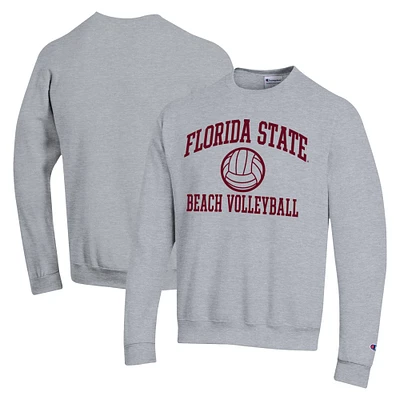 Men's Champion  Gray Florida State Seminoles Icon Beach Volleyball Powerblend Pullover Sweatshirt