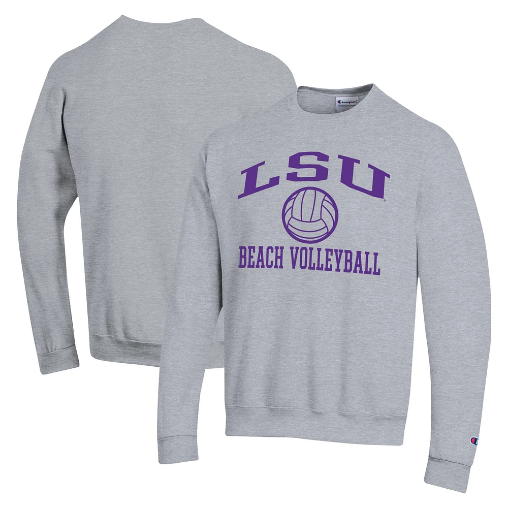 Men's Champion Gray LSU Tigers Icon Beach Volleyball Powerblend Pullover Sweatshirt