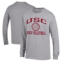 Men's Champion  Gray USC Trojans Icon Beach Volleyball Long Sleeve T-Shirt