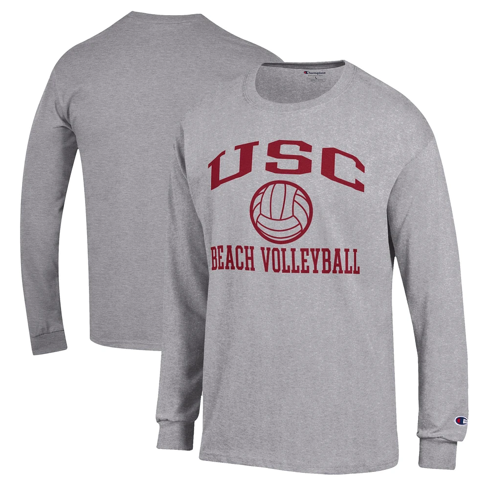 Men's Champion Gray USC Trojans Icon Beach Volleyball Long Sleeve T-Shirt