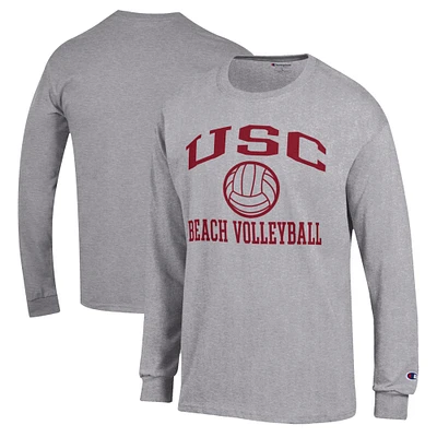 Men's Champion  Gray USC Trojans Icon Beach Volleyball Long Sleeve T-Shirt