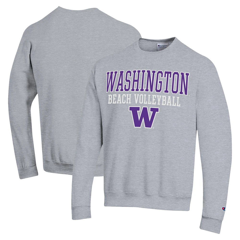Men's Champion Gray Washington Huskies Stacked Beach Volleyball Powerblend Pullover Sweatshirt