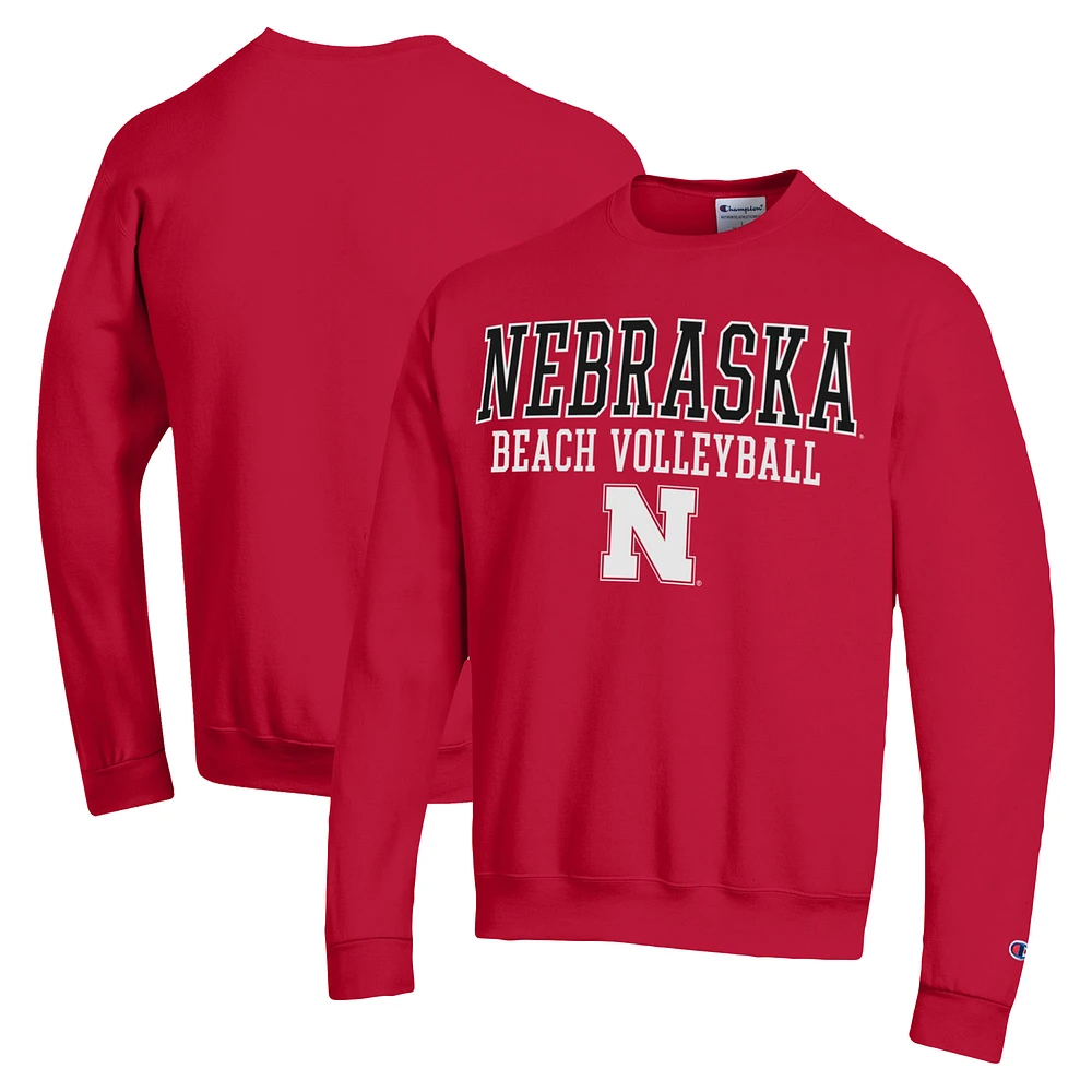 Men's Champion Red Nebraska Huskers Stacked Beach Volleyball Powerblend Pullover Sweatshirt