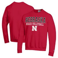 Men's Champion  Red Nebraska Huskers Stacked Beach Volleyball Powerblend Pullover Sweatshirt
