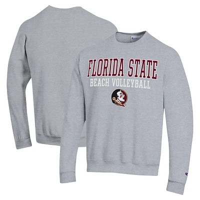 Men's Champion  Gray Florida State Seminoles Stacked Beach Volleyball Powerblend Pullover Sweatshirt