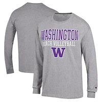 Men's Champion  Gray Washington Huskies Stacked Beach Volleyball Long Sleeve T-Shirt