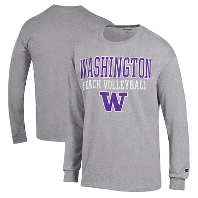 Men's Champion  Gray Washington Huskies Stacked Beach Volleyball Long Sleeve T-Shirt