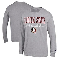 Men's Champion  Gray Florida State Seminoles Stacked Beach Volleyball Long Sleeve T-Shirt