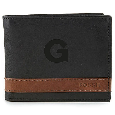 Men's Fossil  Black Georgetown Hoyas Quinn Flip ID Bifold Wallet