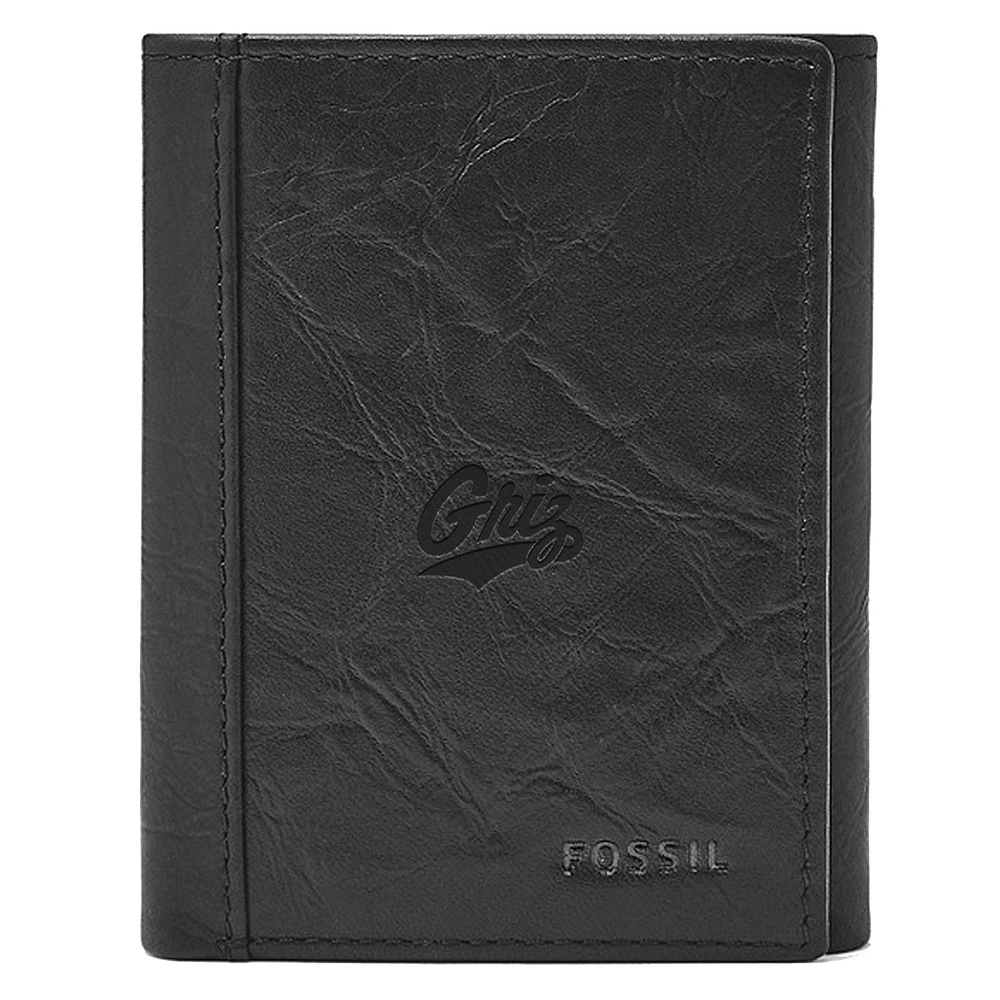 Men's Fossil Black Montana Grizzlies Neel Extra Capacity Trifold Wallet