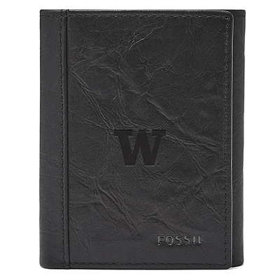 Men's Fossil  Black Washington Huskies Neel Extra Capacity Trifold Wallet