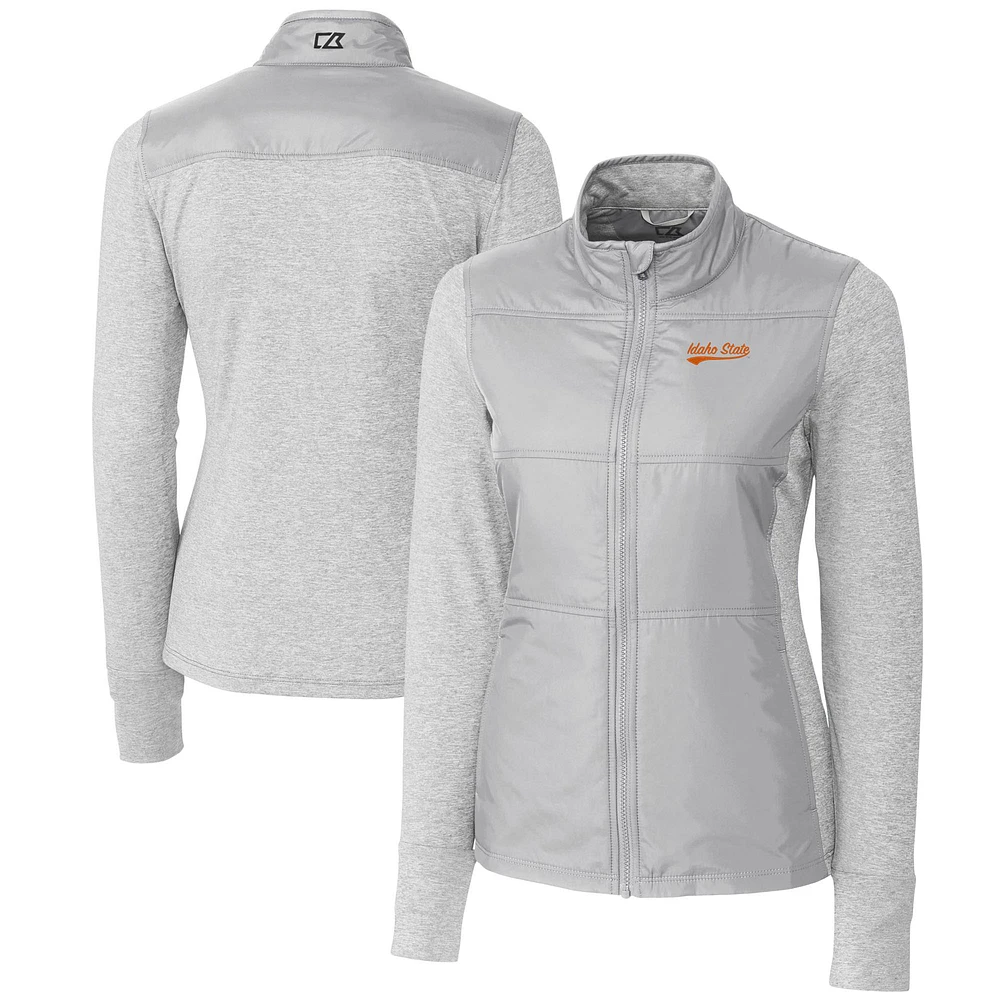 Women's Cutter & Buck Gray Idaho State Bengals DryTec Stealth Hybrid Quilted Full-Zip Windbreaker Jacket