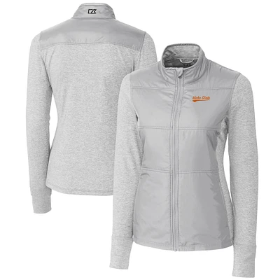 Women's Cutter & Buck  Gray Idaho State Bengals DryTec Stealth Hybrid Quilted Full-Zip Windbreaker Jacket