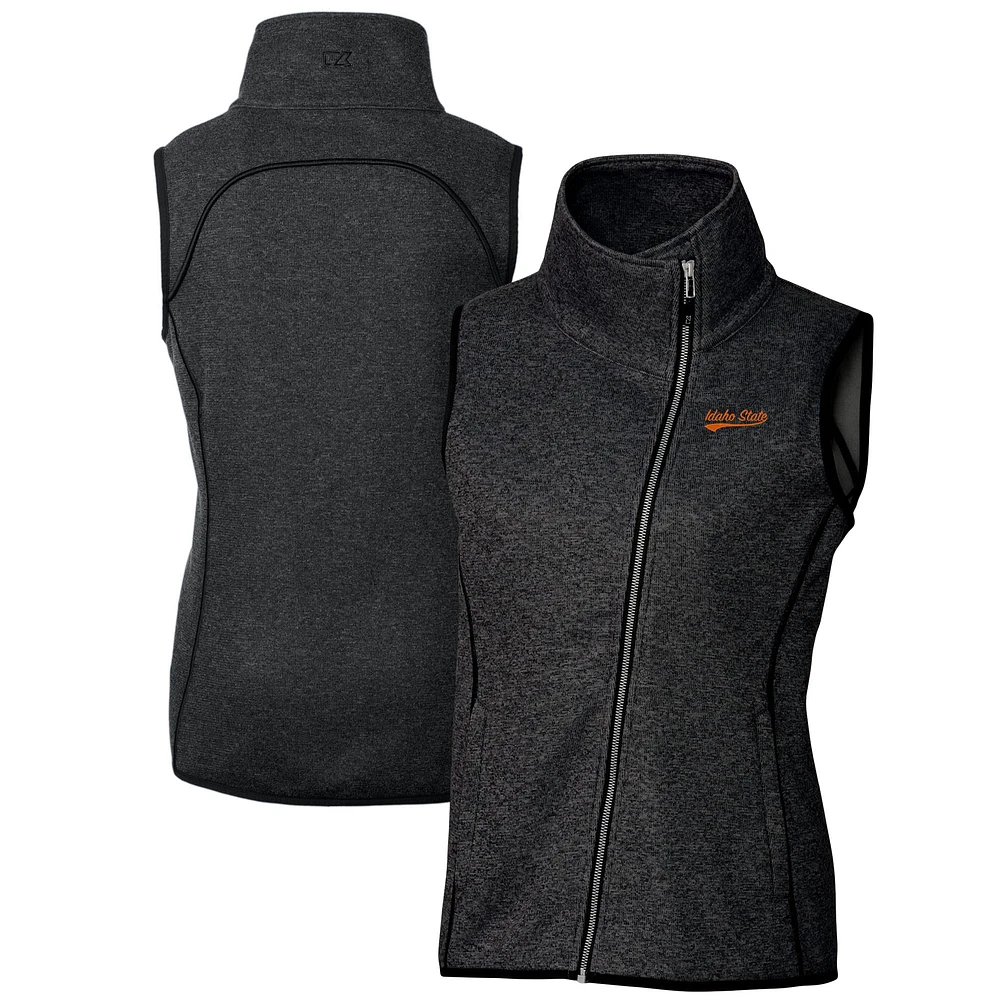Women's Cutter & Buck Heather Charcoal Idaho State Bengals Mainsail Asymmetrical Knit Full-Zip Vest