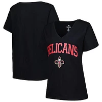 Women's Profile Black New Orleans Pelicans Plus Arch Over Logo V-Neck T-Shirt