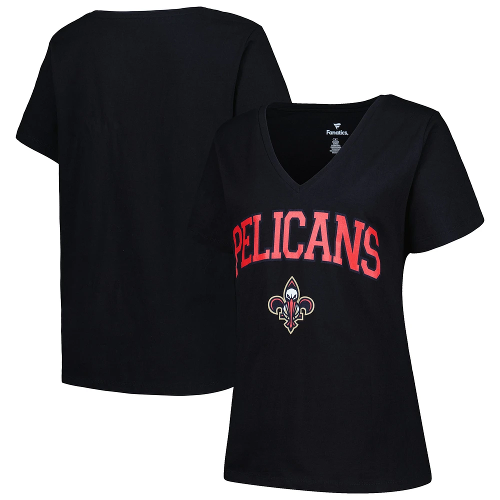 Women's Profile Black New Orleans Pelicans Plus Arch Over Logo V-Neck T-Shirt