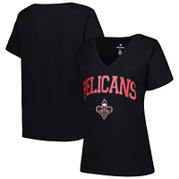 Women's Profile Black New Orleans Pelicans Plus Arch Over Logo V-Neck T-Shirt