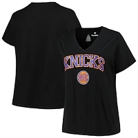 Women's Profile Black New York Knicks Plus Size Arch Over Logo V-Neck T-Shirt