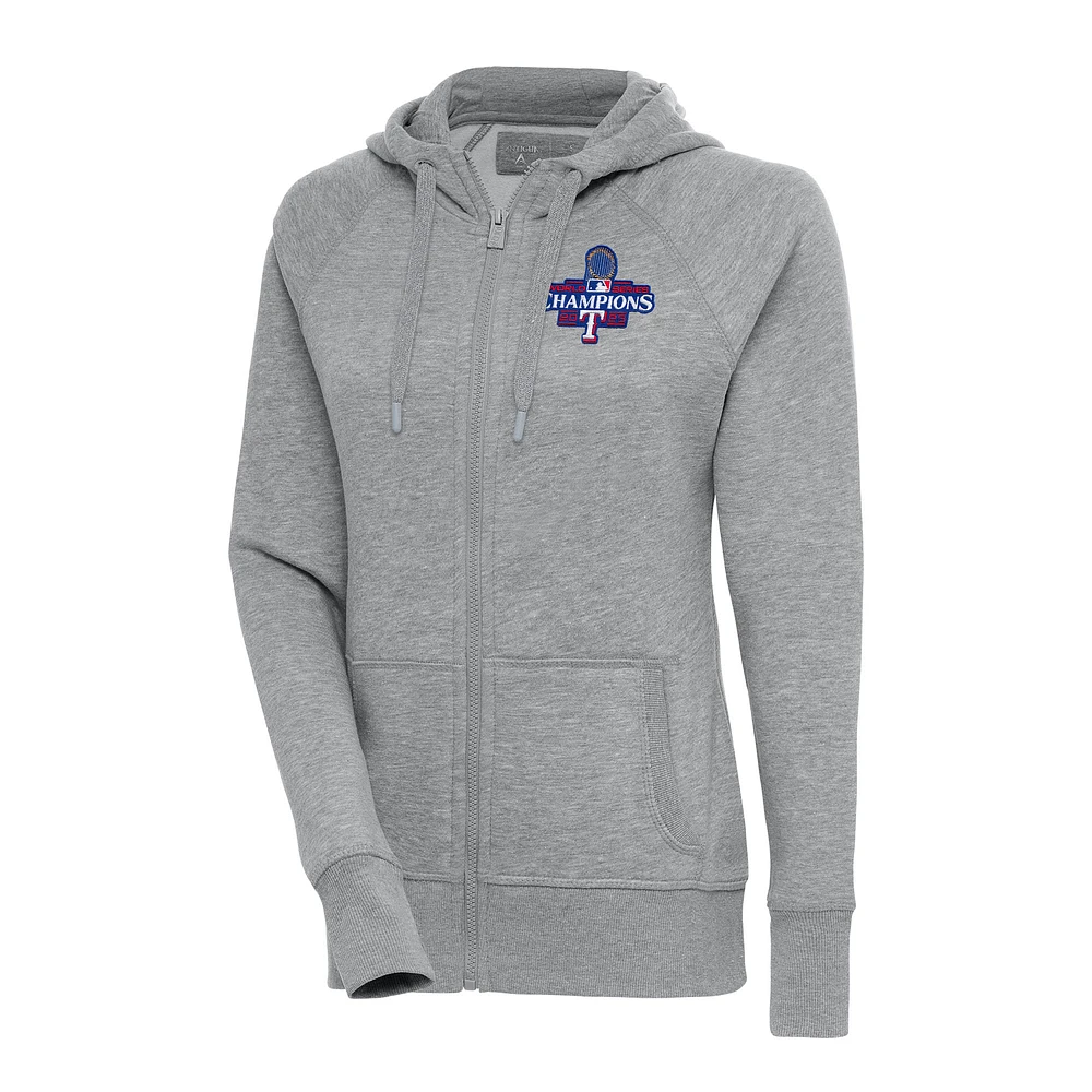 Women's Antigua Heather Gray Texas Rangers 2023 World Series Champions Victory Full-Zip Hoodie