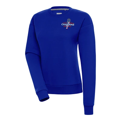 Women's Antigua Royal Texas Rangers 2023 World Series Champions Victory Crewneck Pullover Sweatshirt