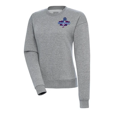 Women's Antigua Heather Gray Texas Rangers 2023 World Series Champions Victory Crewneck Pullover Sweatshirt