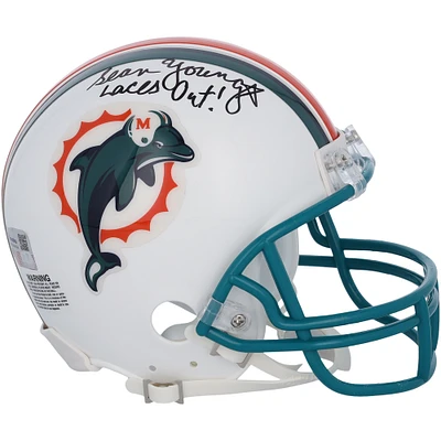 Sean Young Ace Ventura Autographed Riddell Throwback 1997-2012 Mini Helmet with "Laces Out!" Inscription