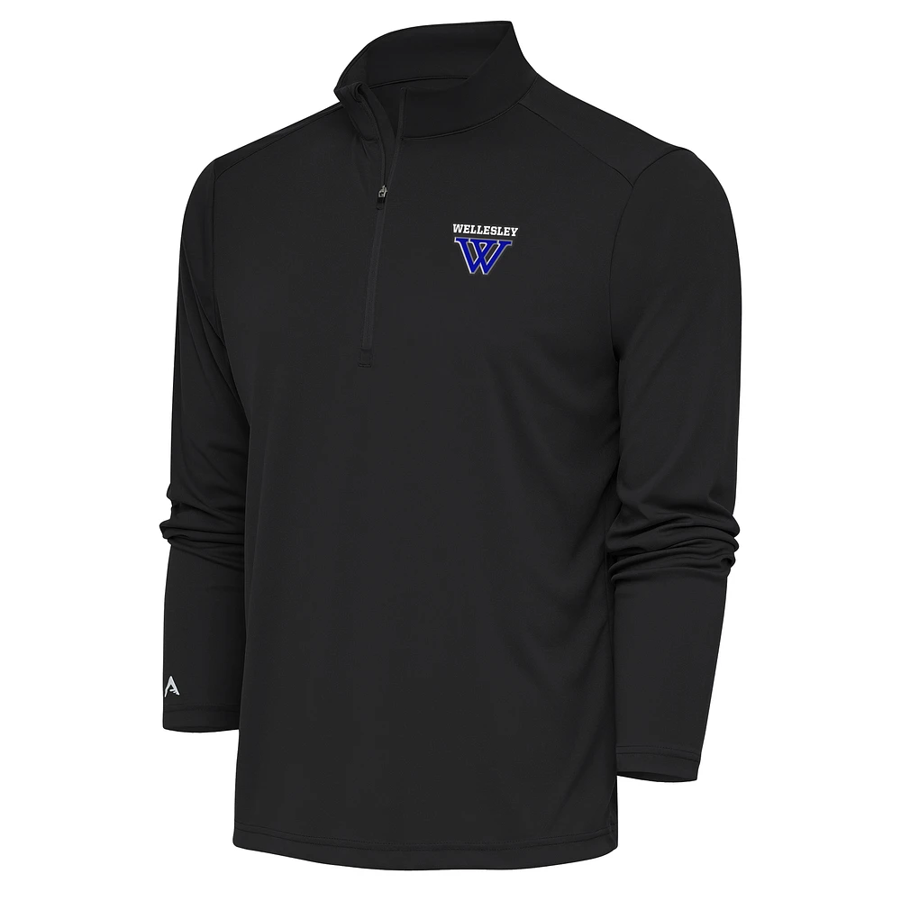 Men's Antigua Charcoal Wellesley Blue Tribute Quarter-Zip Pullover Top