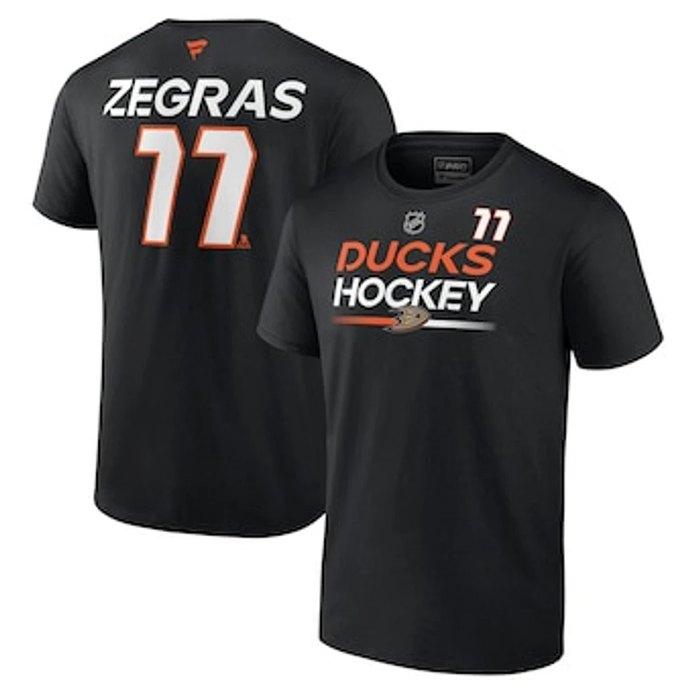 Men's Fanatics Trevor Zegras Black Anaheim Ducks Authentic Pro Prime Name & Number T-Shirt