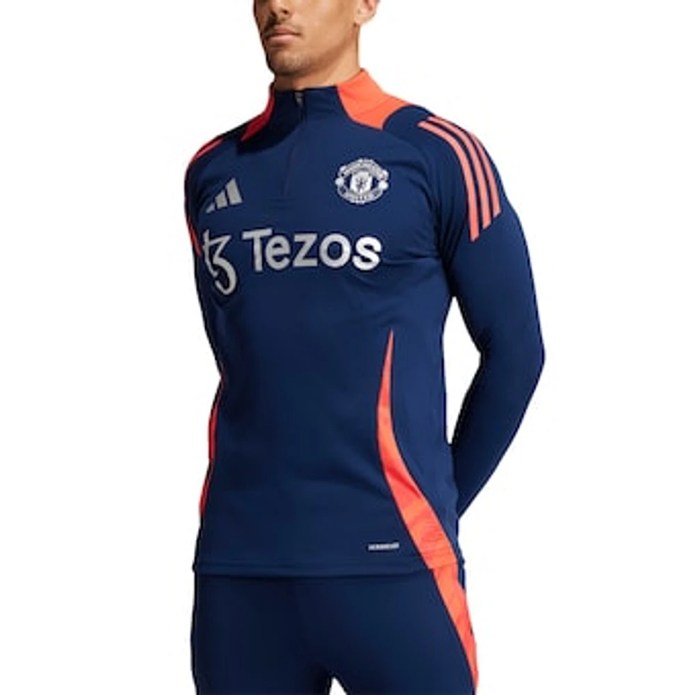 Men's adidas Navy Manchester United 2024/25 AEROREADY Raglan Quarter-Zip Training Top