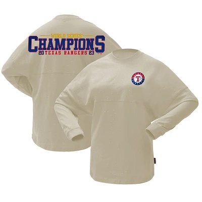 Women's Fanatics Cream Texas Rangers 2023 World Series Champions Sparkle Long Sleeve T-Shirt