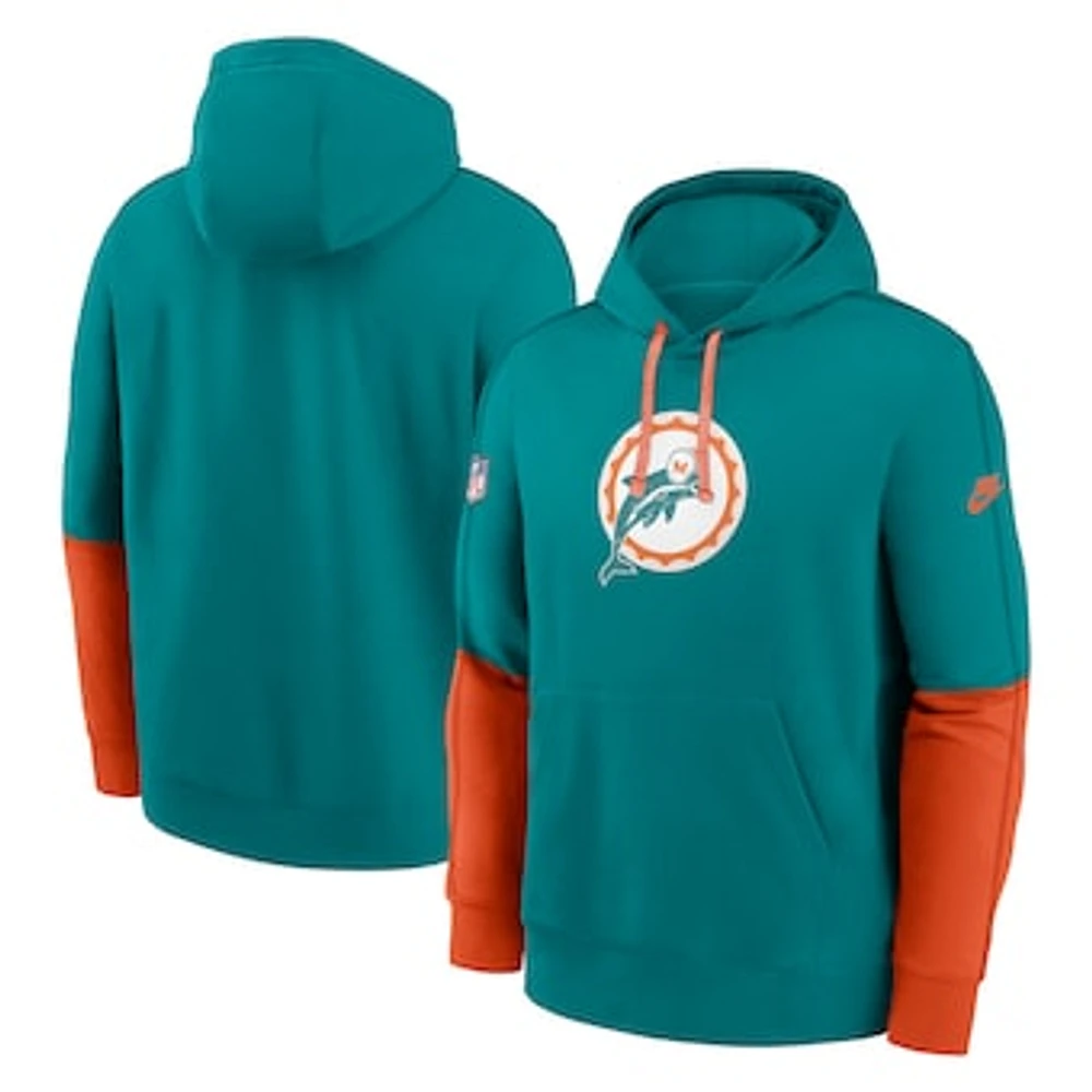 Men's Nike Aqua Miami Dolphins  Throwback Logo Club Tri-Blend Pullover Hoodie