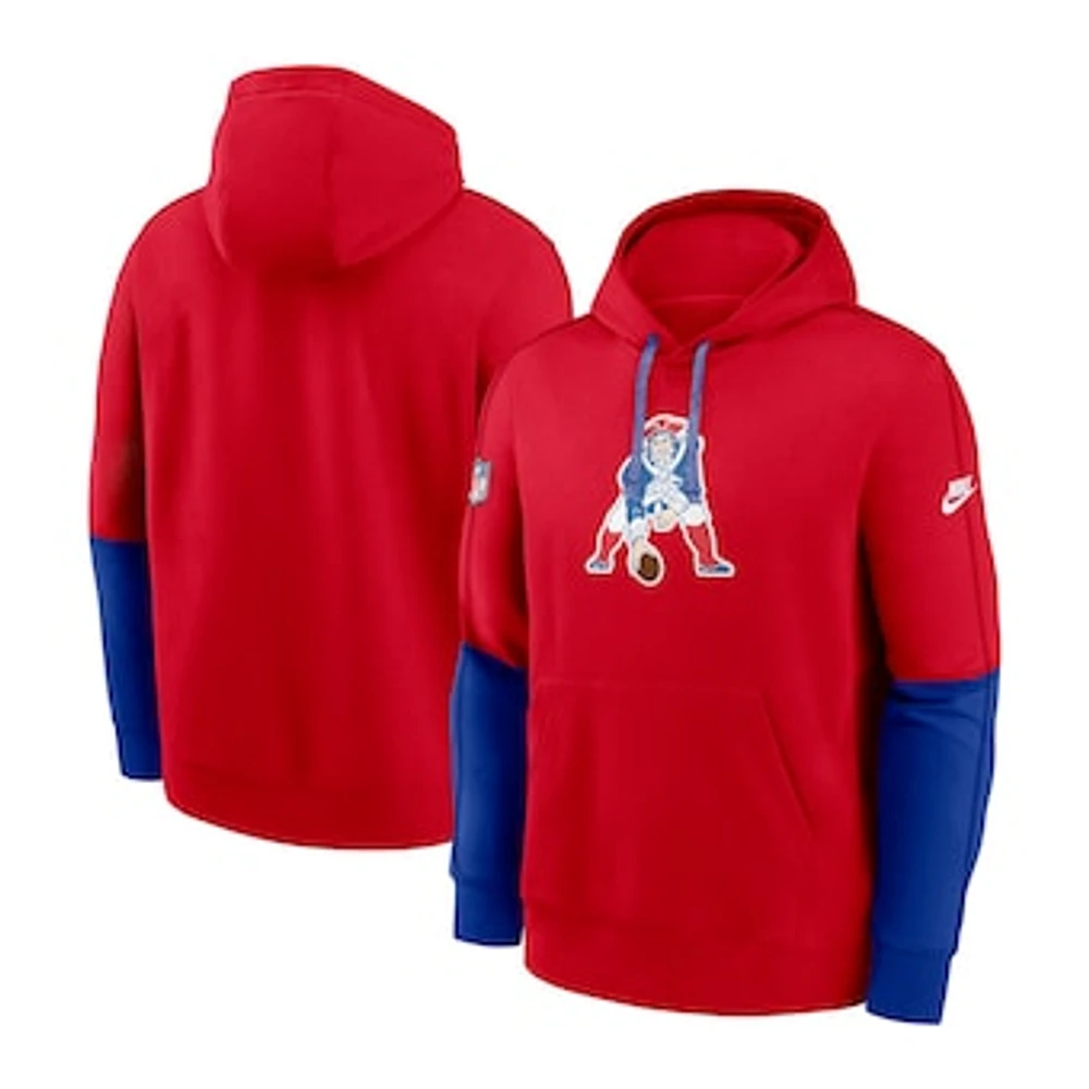 Men's Nike Red New England Patriots  Throwback Logo Club Tri-Blend Pullover Hoodie