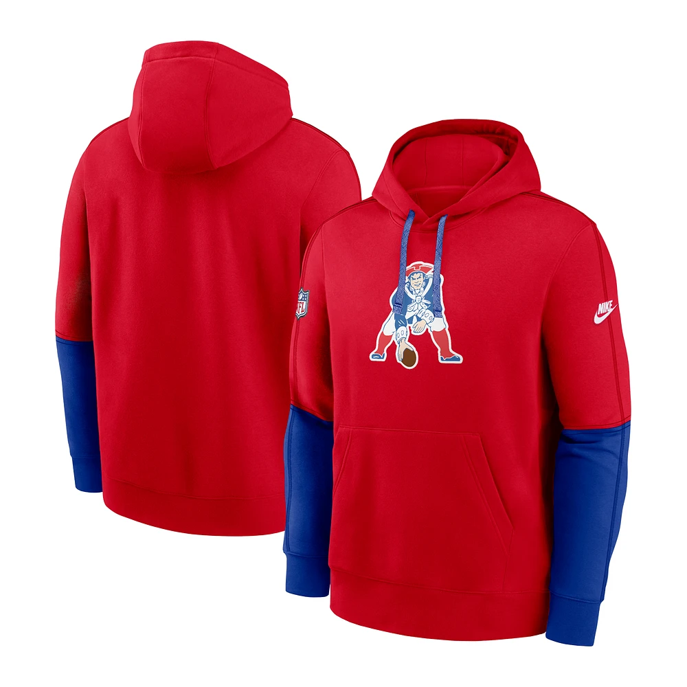 Men's Nike Red New England Patriots  Throwback Logo Club Tri-Blend Pullover Hoodie